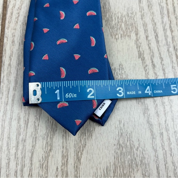 650 Bar III Men's Slim Tie 400 Blue Watermelon Print $55 Silk Poly Blend - Picture 3 of 6